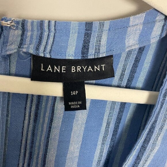 Standard Lane Bryant Linen Blend Jumpsuit Striped Womens 14P Blue Wide Leg - Picture 5 of 6